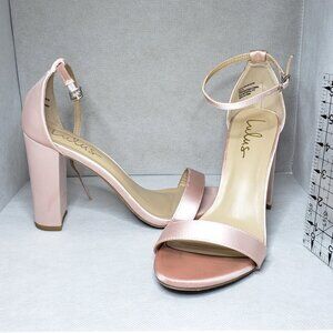 Lulu's Blush Pink Satin Ankle Strap Block Heel Shoe SIZE 9